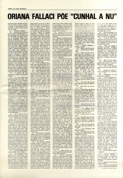 Jornal do Caso República  N.º 8, 27 Jun. 1975  Oriana Fallaci a Alvário Cunhal